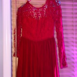 RED LACY XENIA LONGSLEEVE MINI DRESS LOW CUT BACK